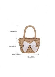 Girls Bow Straw Handbag Mini Woven Basket Bag Vacation Style