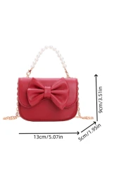 1pc Flap Closure Pu Korean Version Ins Little Girl Bag Fashion Solid Color Cute Bow Sweet Flap Princess Mini Bag Accessories Small Bag Coin Purse Suitable For All Occasions Faux Pearl Handbag Small Sq