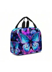 Butterfly Printed Lunch Bag Insulated Tote Bag Portable Tote Bag For Work Travel And Picnics Back To School