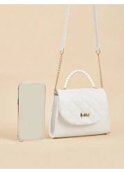 1pc Kids Girls Quilted Handbag With Butterfly Pearl Decor Fashionable Shoulder Bag