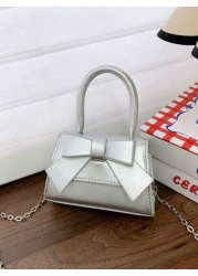 1pc Pu Magnet Closure Mini Fashion Cartoon Cute Sweet Bow Handbag Niche Design For Out To Play Change Lipstick Bag Korean Chain Shoulder Messenger Bag Suitable For Out School Commuting Daily Use Is A