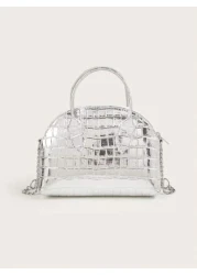 1pc Girls Crocodile Grain PU Shell Handbag Minimalist Chain Shoulder Crossbody Bag