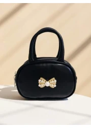 Children s Bag With Pearl Rhinestone Bow Decor Fashion New Style Girls Handbag Holiday Gift Princess Mini Bag Coin Purse Simple Small Round Bag