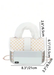 1pc Girl s Vintage Printed Plush Handbag Cute Metal Chain Crossbody Bag Casual Mobile Bag Ideal Choice For Gifts