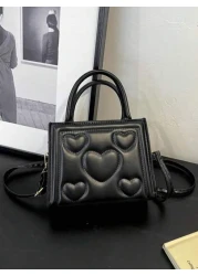 1pc Pu Zipper Opening And Closing Fashionable Small Fresh Love Indentation Handbag Korean Simple Solid Color Versatile Shoulder Messenger Bag Niche Design Comfortable Adjustable Shoulder Strap Versati