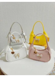 حقيبة يد مزينة بعقدة اللؤلؤ للأطفال، حقيبة كتف هدية فاخرة عصرية للبنات، محفظة صغيرة أميرة