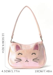 1pc Children Girl Mini Cute Cat Embroidered Handbag Shoulder Bag Suitable For Little Girl Kindergarten Elementary School Students Daily Outdoor Travel Festivals Gift