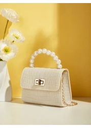 Gift Worthy Faux Pearl Decor Handheld Bag Mini Cute Crossbody Bag