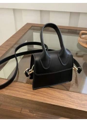 1pc Girls Solid Color PU Flap Closure Mini Handbag Retro Fashion Tote Crossbody Shoulder Bag Suitable For Daily Use