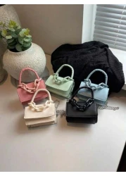 1 Girl s Handbag Simple Casual Fashion Style Large Capacity Lightweight Girl s Small Square Bag Solid Color Pu Leather Fabric Magnet Closed Detachable Chain Multiple Carrying Methods In One Bag Suitab