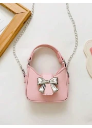 1 Pc New Mini Bow Decorated Pu Material Handbag For Girls Interchangeable Metal Strap For Crossbody Or Hand Carry Fashionable And Versatile Magnetic Closure Perfect For Daily Outings Shopping Parties
