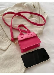 قطعة واحدة حقيبة يد صغيرة باللون الأحادي من جلد البولي يوريثان مزودة بغطاء رفرفة، موضة رجعية شكل متقاطع للكتف