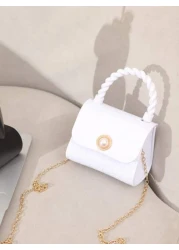 Pearl Decor Handbag Animal Print Shoulder Crossbody Lip Gloss Bag For Coins Keys