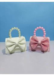 Children s New Pearl Handheld Bag Festival Gift PU Leather Bowknot Fashion Mini Princess Handbag For Little Girls Coin Purse Mini Shoulder Bag