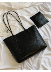 Lightweight Business Casual Crocodile Embossed Shoulder Tote Bag With Coin Purse For Teen Girls Women College Students Rookies White Collar Workers Perfect For Office College Work Business Commute Out