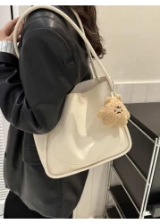 Vintage Retro Bag Ladies Fashionable Casual All Match Pu Solid Color Stitching Large Capacity Handbag Tote Shoulder Bag School Bag Large Capacity Portable Classic Casual Business Casual For Teen Girls