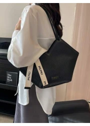 In 2024 The New Fashion Joker New Contrast Design Indentation Design Large Capacity Double Handle Shoulder Tote Bag Is Suitable For Traveling Shopping Commuting To Work And Decorative Design With Silk