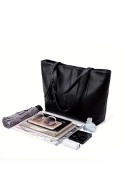 Ladies Solid Pu Leather Shoulder Bag With Tassel Decoration Tote Style School Bag Portable Business Casual For Teen Girls Women College Students Boys And Men College Middle School High School Outdoors