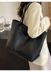 New High Capacity Woven Pattern Handbag Fashionable Shoulder Tote Bag With Niche Design Solid Color Shoulder Bag Suitable For Daily Outings Shopping Work And Commuting Eye Catching Work Bags For Women