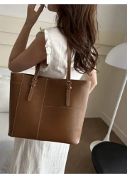 A Retro Fashion Large Capacity Tote Bag Zip Opening Stitching Solid Colour Soft Surface Lightweight Shoulder Bag Suitable For Ladies Daily Life Leisure Commuting Holiday Work Use Retro Inspired Bag Fo