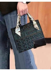 مجموعة حقيبة مربعة مبطنة بنمط حرفي وشاح رفيع والمحفظة الصغيرة، أنيقة وبسيطة وكاجوال، حقيبة تسوق كبيرة السعة،