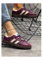 homiro Lace-Up Unisex Sports Sneaker Shoes-Burgundy-Beige
