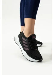 LUXEON Women's Black Fuchsia Lace-Up Orthopedic Mesh Knitwear Light Sole Sneaker Daily Walking Sports Shoes