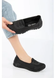 Afilli Women's Black Laceless Comfortable Light Memory Thick Sole Walking Casual Mother Daily Cloth Sports Shoes