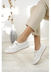 Nesil Shoes Sdf 701-3 حذاء نسائي كاجوال من الجلد باللون الأبيض