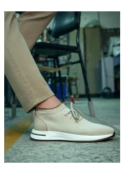 Cabani Knitwear Beige Lace-Up Men's Sports Shoes