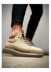 KN Fashion Mp044 Vt Lace-Up Suede Orthopedic High/Thick Sole Men's Sneaker Tan
