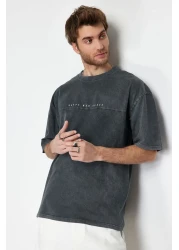  Collection Anthracite Color Oversize Printed Cotton T-Shirt - TMNSS23TS00174