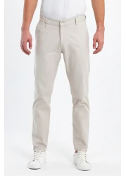 TheSeason Men's Beige Gabardine Cotton Slim Fit Stretch Chino Trousers