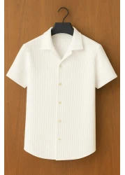 mavisima erkek giyimi Men's White Button down Short Sleeve Summer Shirt - Relaxed Fit, Stylish Design