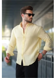 Madmext Yellow Basic 100% Cotton Long Sleeve Men's Shirt E6761
