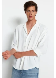  Collection Apaş Collar White Oversize Linen Look Summer Shirt - TMNSS23GO00053