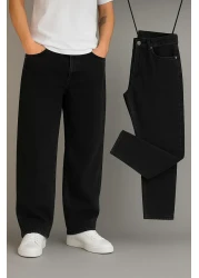 BM BALANCEMODA Men's Black Baggy Fit Lycra-Free Relaxed Cut Jean Trousers