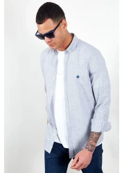 Manche قميص كتان رجالي مطرز باللون الأزرق الداكن - Mes116488-01