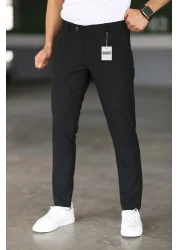 Gussi بنطال رجالي من القماش الليكرا المرن ذو اللون الأسود ذو المقاس النحيف