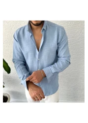 tetramoda قميص كتان أزرق - تصميم مجعد للأطفال