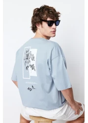  Collection تي شيرت قطني واسع القطع مطبوع عليه زهور رمادية - TMNSS21TS1223