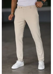 Bürke Men's Cream Color Italian Cut Quality Flexible Lycra Ankle Length Fabric Trousers