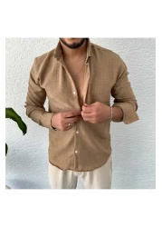 tetramoda Linen Shirt - Brown Crinkle Design