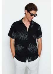  Collection Apache Collar Black Loose Shirt -RegularFit, Short Sleeve Tmnss20go0574