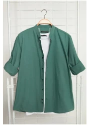  Collection Dark Green Slim Fit Epaulettes Shirt - 100% Cotton, Prevailing Collar Tmnss20go0188