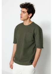  Collection Khaki Color Oversize Crew Neck Pocket T-Shirt - Tmnss23Ts00077 with Tag Detail