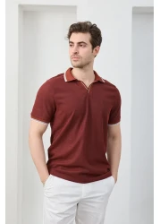 RAVANELLI Men's Non-Shrink Cotton Fabric Slim Fit Slim Fit Polo Neck T-Shirt