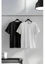  Collection Black-White Slim Fit Short Sleeve T-Shirts 100% Cotton 2-Pack - Tmnss19Bo0075