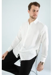 YXC Trend Maker قميص كتان أبيض مريح من القطن ذو مقاس كبير للرجال (المنتج ذو قصة واسعة)