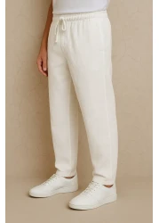 Royalside Men's White Linen Loose Cut Lace up Trousers
